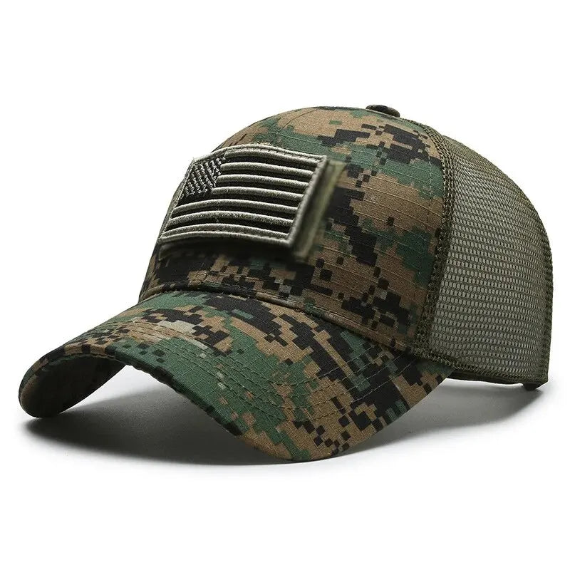 America US Camouflage Unisex Flag Hat Mesh Breathable Embroidery Baseball Hats