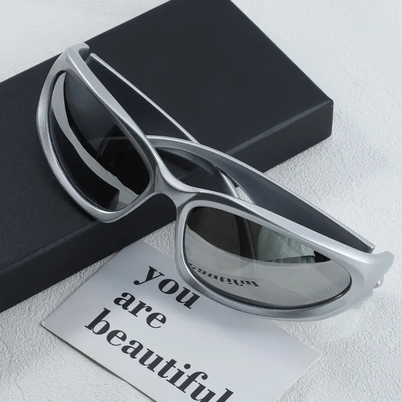 Y2K Style Irregular Frame Surround Silvery Glasses, Perfect for Concerts, Parties, and Gifts.