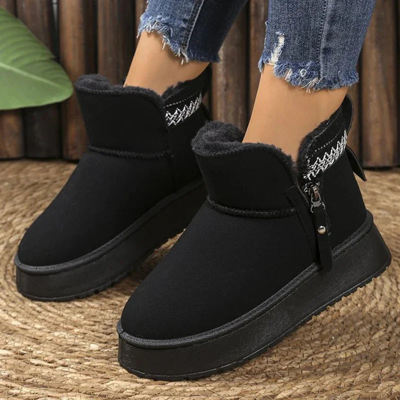 Warm Thicken Plush Snow Boots Women Zipper Non Slip Platform Winter Boots Woman Thick Sole Cotton Ankle Booties Plus Size 42