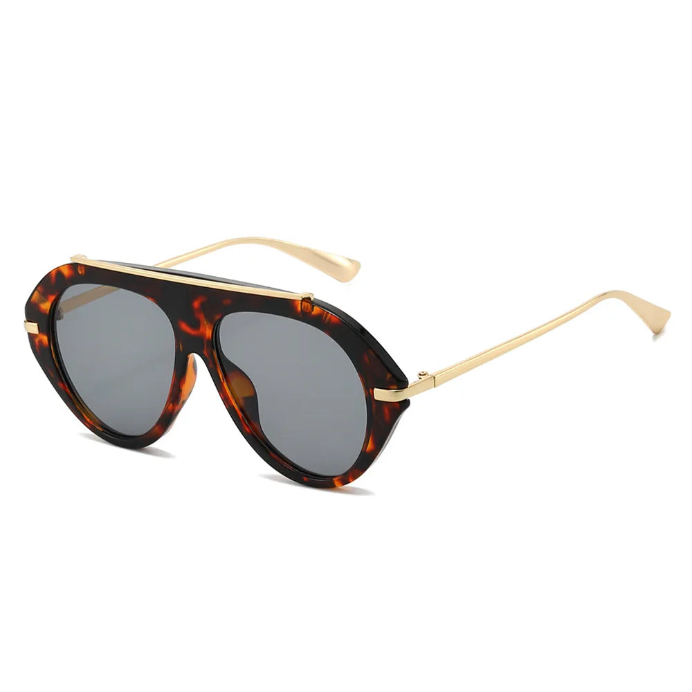 JNPCXI Ins Popular Fashion Oversized Leopard Green Pilot Sunglasses Women Shades UV400 Retro Gradient Men Sun Glasses