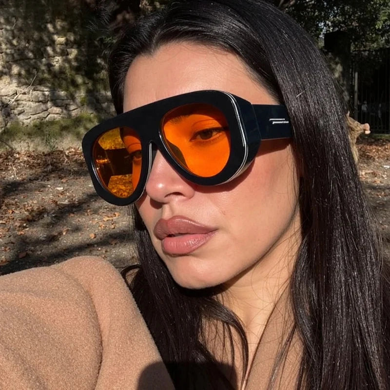 JNPCXI New Oversized Oval Pilot Sunglasses Women Big Luxury Brand Retro Y2K Punk Mirror Sun Glasses for Ladies Shades UV400
