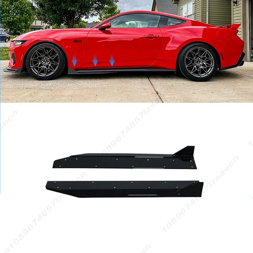 Car Side Skirt Lip Spoiler Extension Diffuser Guard Apron Side Skirt Splitter For Ford Mustang 2024-2026 Body Kit Gloss Black