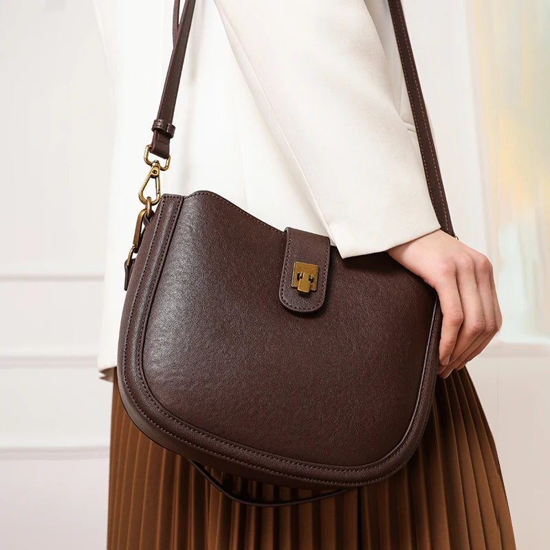 Woman Cowhide Genuine Leather Shoulder Bag Ladies OL Top grain Leather Handbag Female Fashion Luxury Design Crossbody Bags