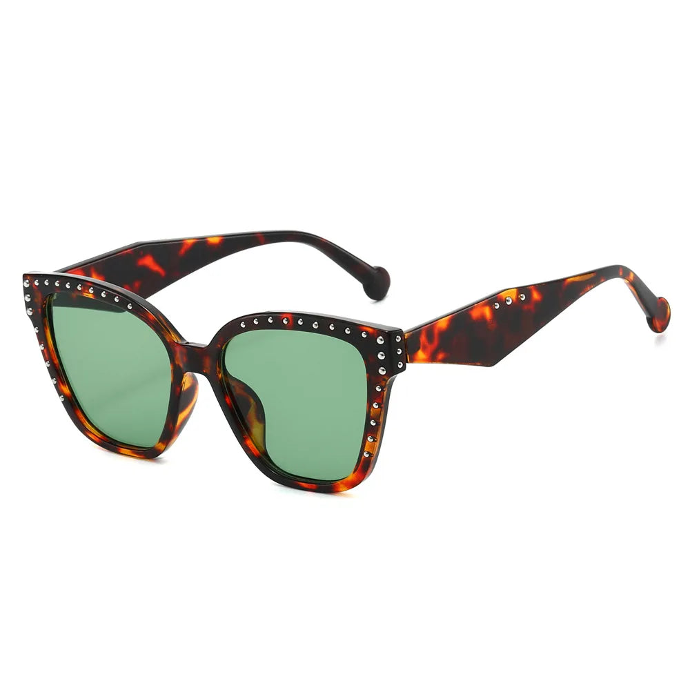 JNPCXI New Square Women Sunglasses Shades UV400 Fashion Clear Lens Frame Retro Rivet Men Leopard Green Sun Glasses