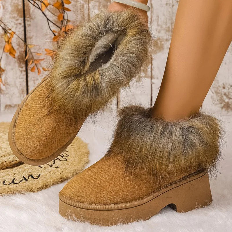 High Heel Platform Snow Boots Women Winter Fashion Gradient Furry Snow Boots Woman Slip On Non Slip Warm Plush Booties Ladies