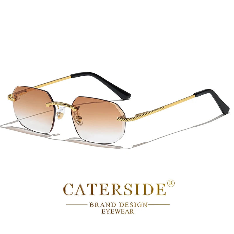CATERSIDE New Retro Rimless Sunglasses Men's Polygon Luxury Brand Designer Sun Glasses Women Party Festival Eyewear Gift Case