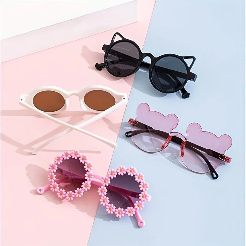 4pcs Cute Square Frame and Bear Ear Shaped Fashion Fashion Glasses