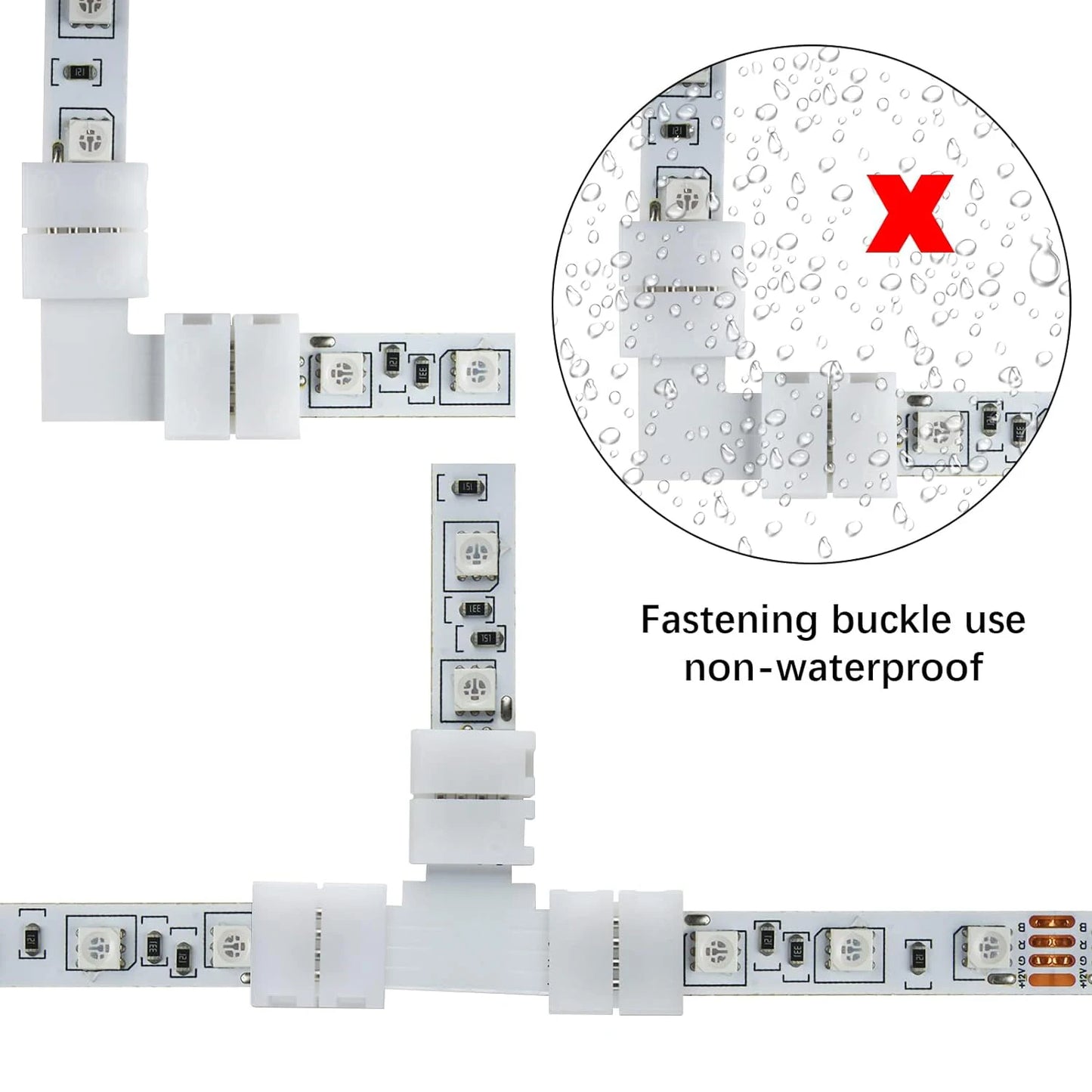 10pcs I /L/T/Cross Shape Solderless Snap Down 4Pin Conductor LED Strip Connector for Quick Splitter Connection of 10mm Wide