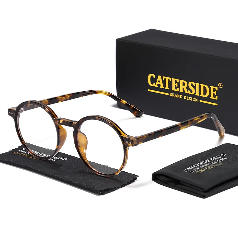 CATERSIDE Retro Men Glasses Round High Quality TR90 Frame Prescription Eyewear Frame Women Zero-Power Lens Computer Glasses