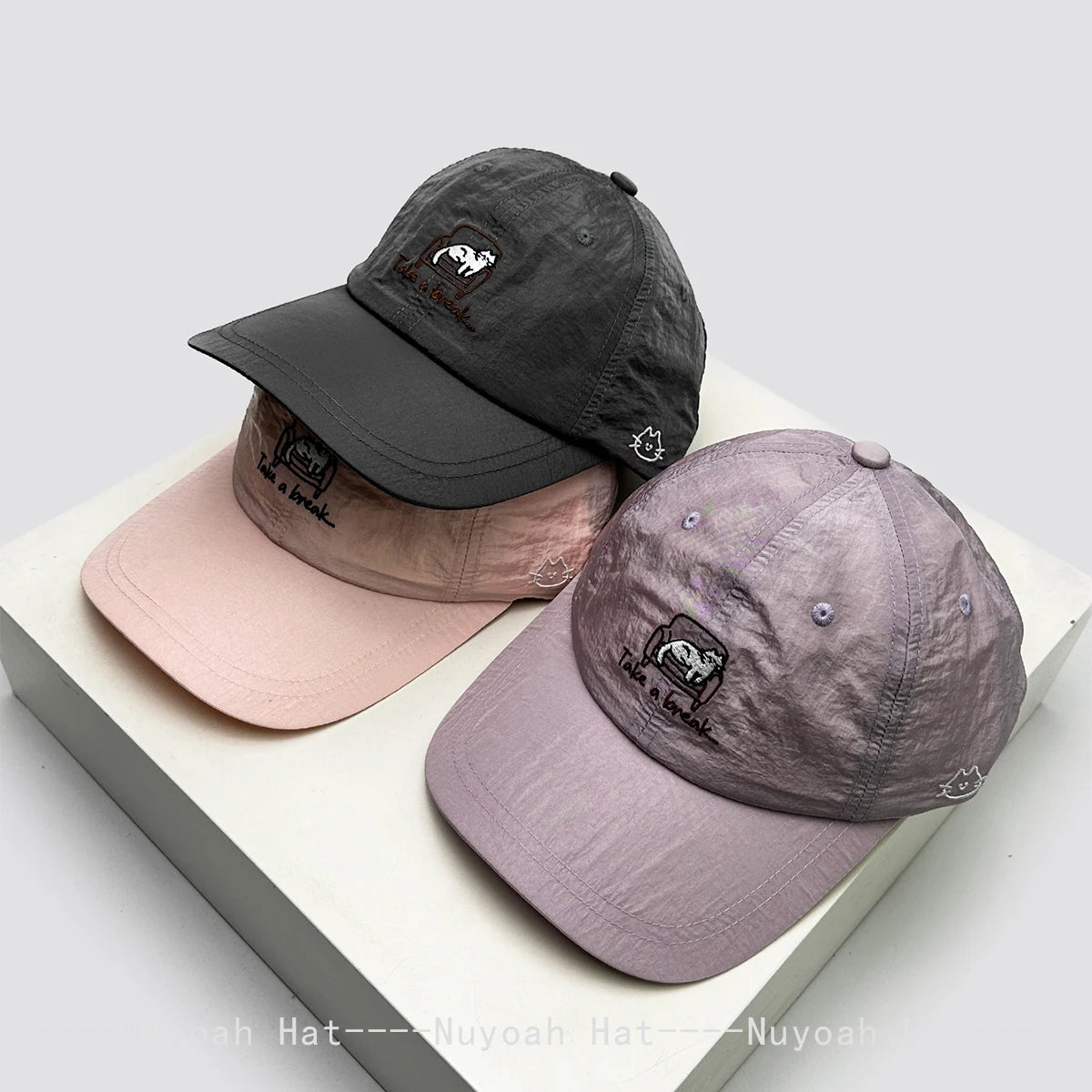 New Unisex Cartoon Embroidered Cat Letters Baseball Hats Sunshade Simple Breathable Quick Drying Peaked Caps Versatile Fashion