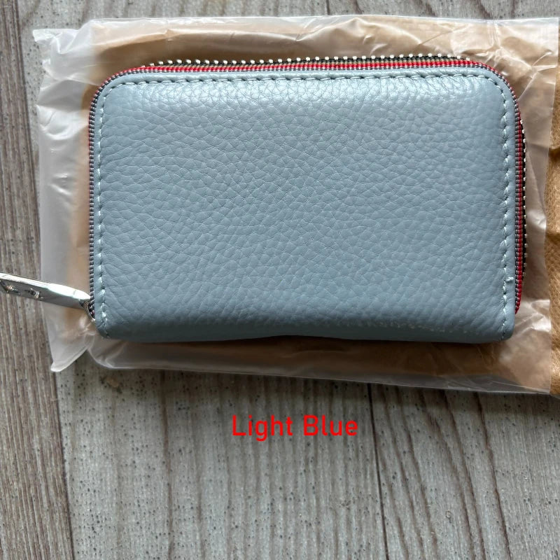 Genuine Leather Men Women Card Holder Small Zipper Wallet Solid Coin Purse Accordion Design Rfid ID Business Credit Card Bags