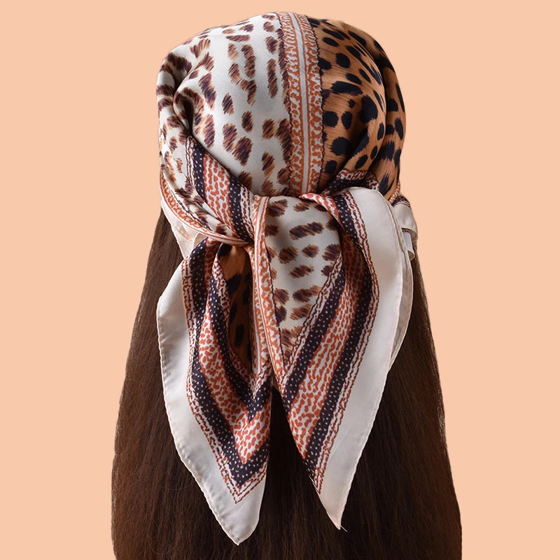 1PC Leopard Print Satin Square Scarf Women's Hair Accessory Spring New Style Versatile as Belt Bag Decorations Silk Headband