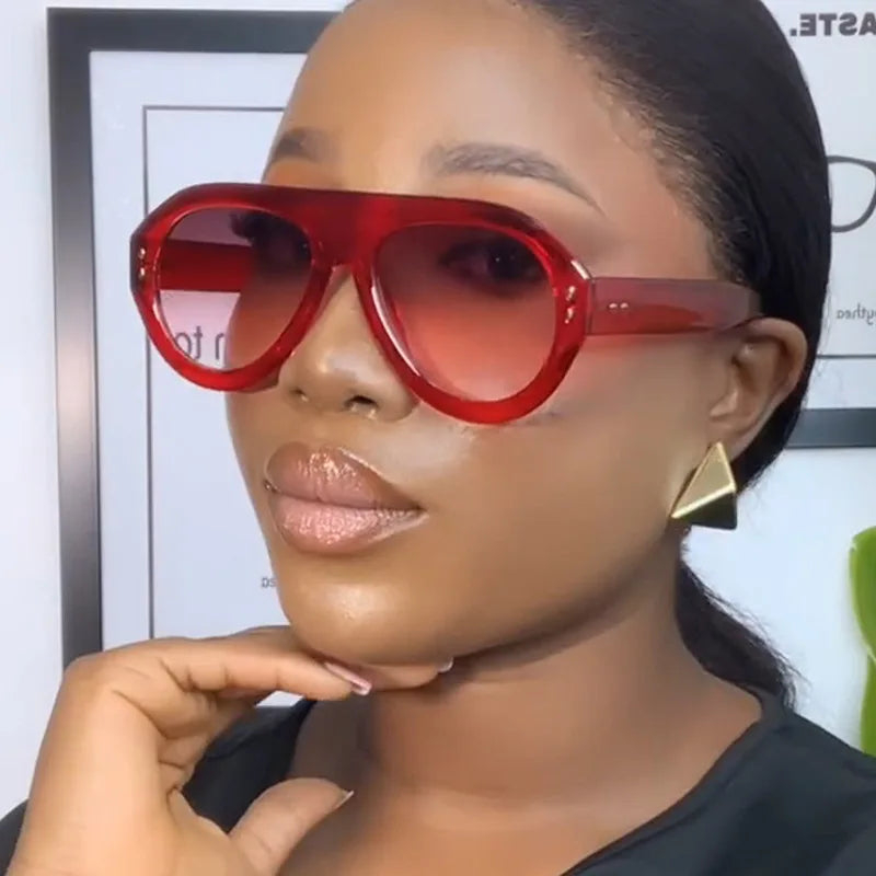 JNPCXI Oversized Ins Popular Fashion Pilot Women Sunglasses Retro Red Shades UV400 Men Trending Wide Legs Sun Glasses