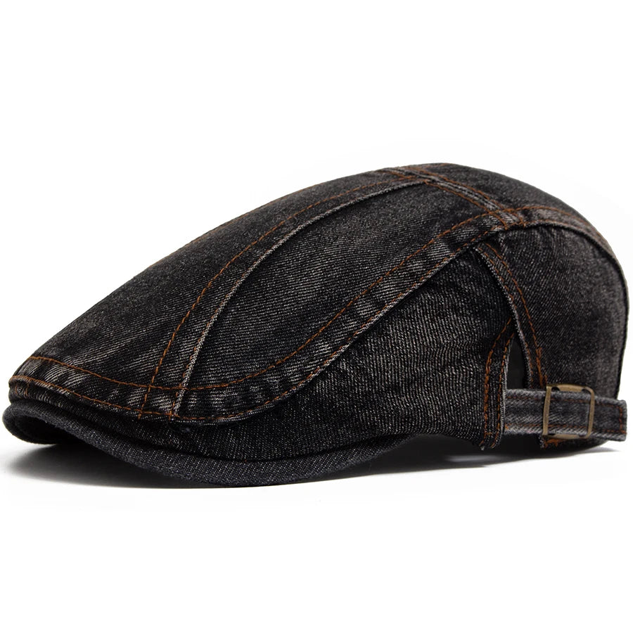 Women's Beret Fashion Denim Vintage Newsboy Cap For Men Summer Solid Washed Flat Caps Casual Female Visor Hat Unisex Adjustable