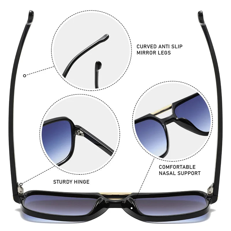 JNPCXI New Fashion Double Bridges Sunglasses Women Square Rivets Orange Gradient Shades UV400 Men Sun Glasses