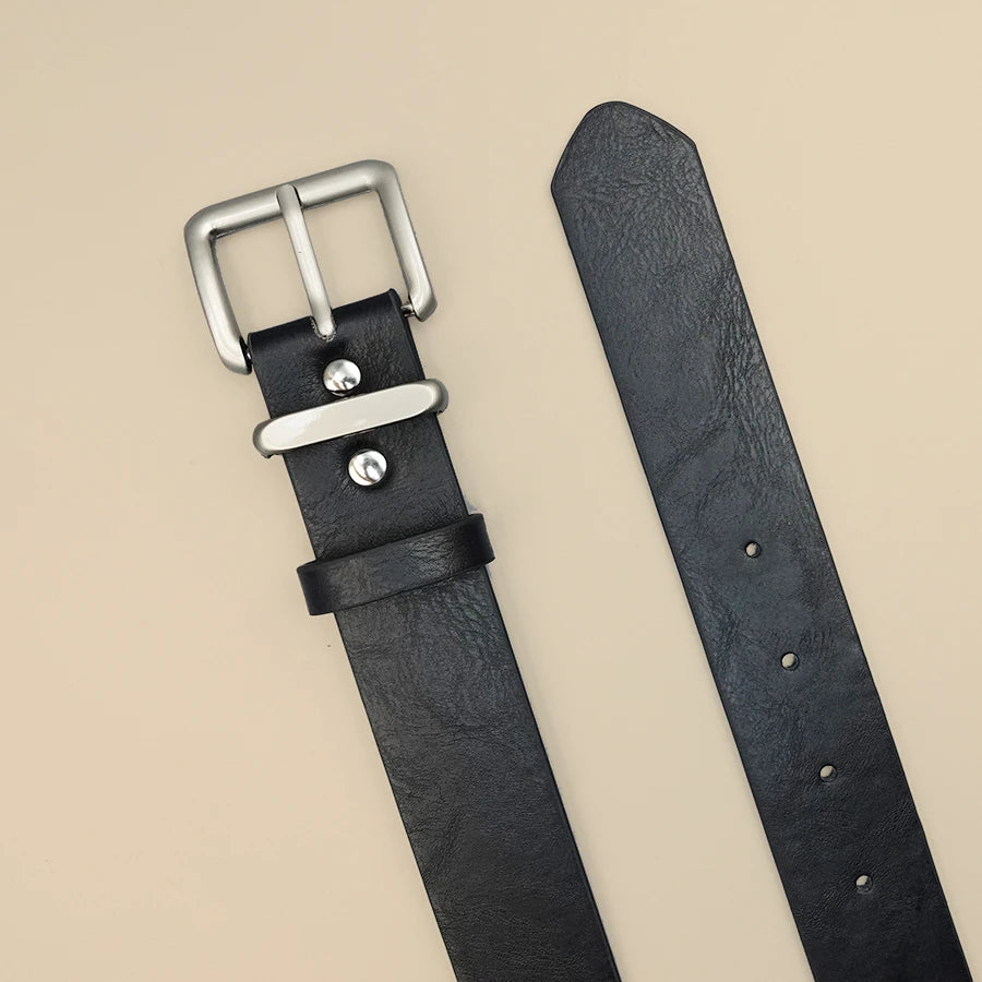 Black Casual Street Belt - Minimalist & Versatile, Ideal for Daily Commute & Holiday Wear