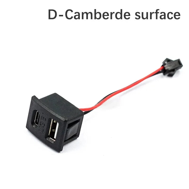 1/2Pcs Black Double Layer Usb Female Base Type-C Socket and Female Usb Lamp Charging Socket Power Socket With Cable Connector