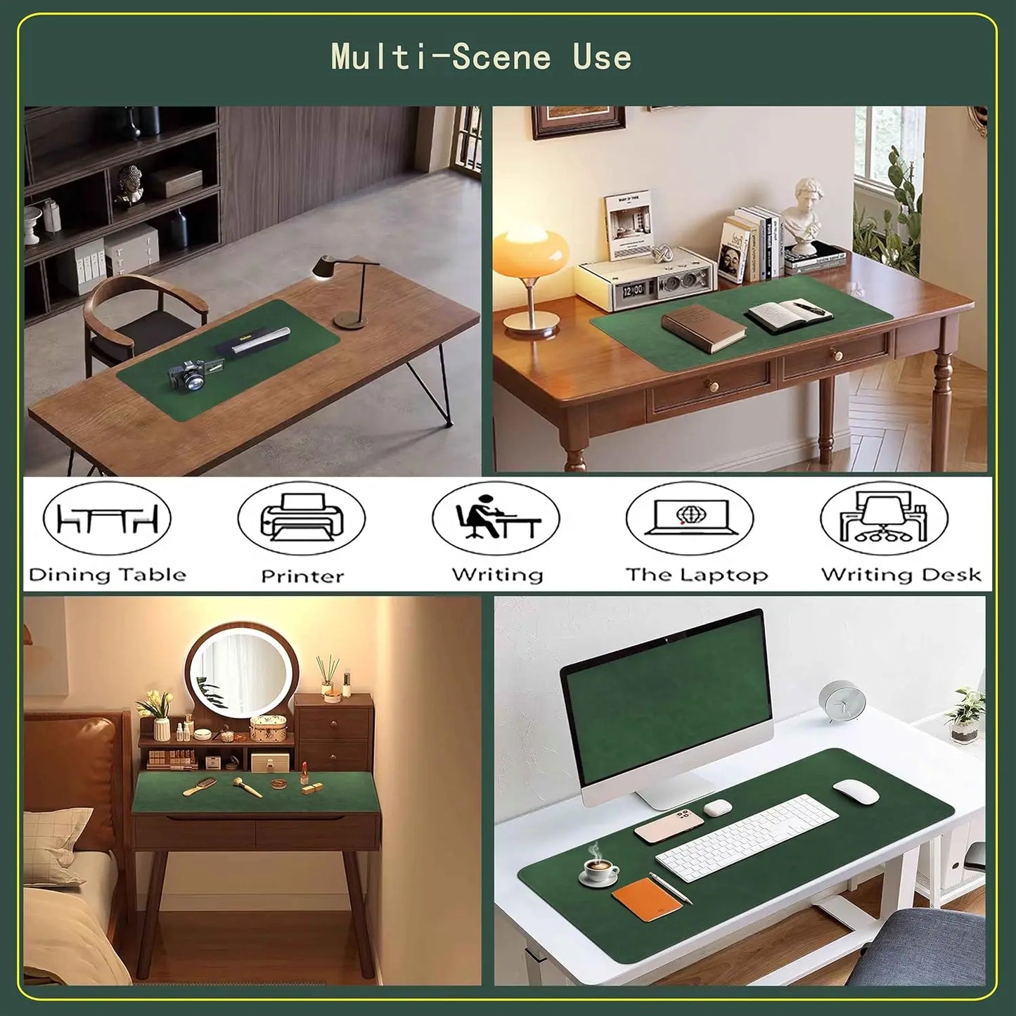 Dual-Sided Mouse Pad, Natural Cork & PU Leather Large Desk Pad for Office and Home Work, Desk Protector Non-Slip, Waterproof
