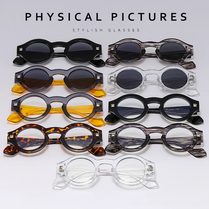 JNPCXI Men Steampunk Sunglases Small Round Frame Anti-blue Light Transparent Glasse Luxury Brand Design UV400 Shades