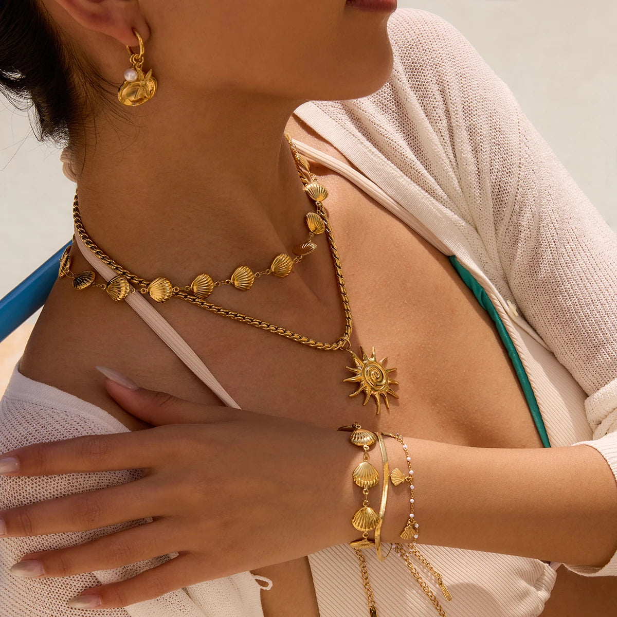 Uworld Ocean Beach Threaded Spiral Sunflower Pendant Necklace Shell Necklace Stackable Necklace Women's Accessories Party Gift