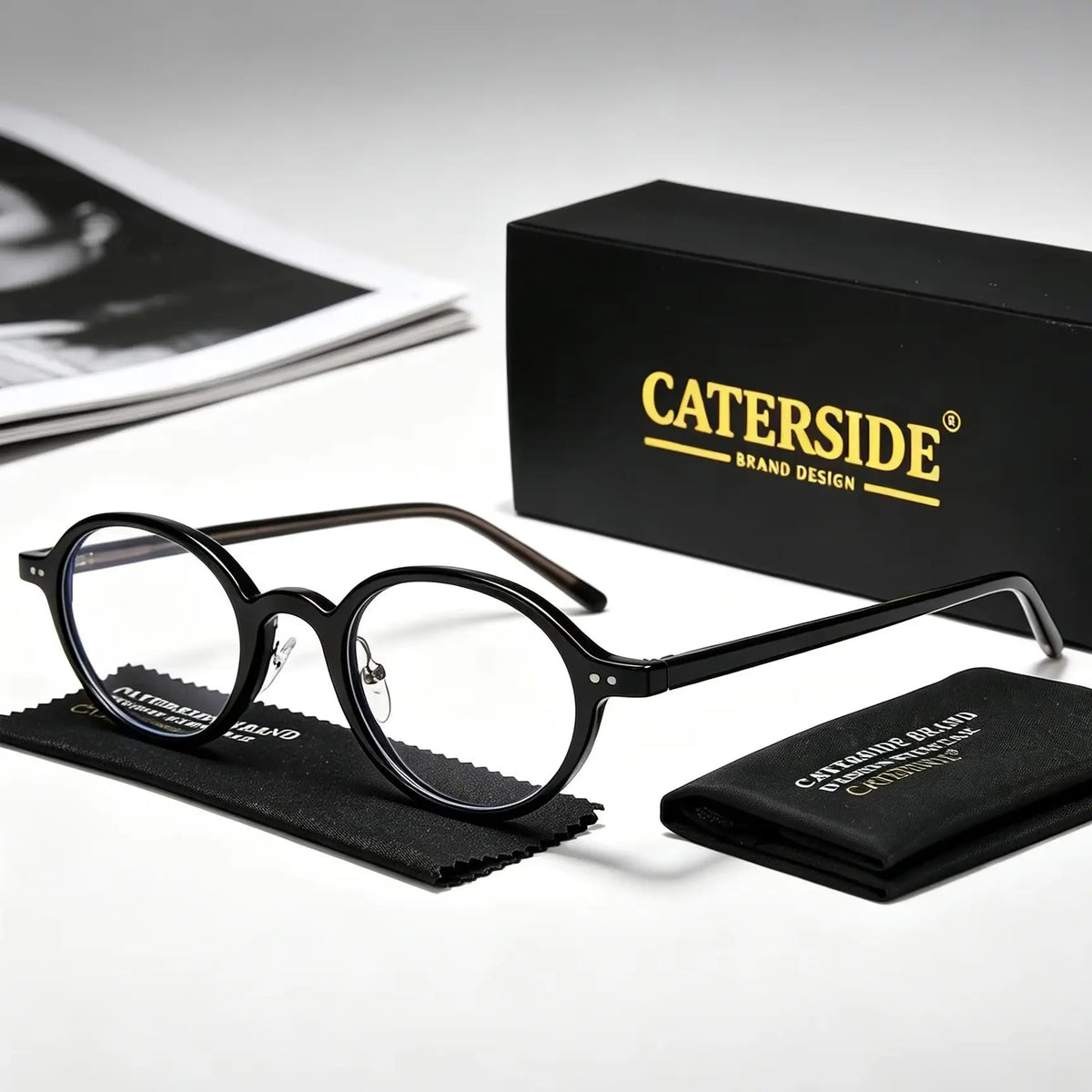 CATERSIDE Fashion Women's Flat Lens Tr-90 Oval Shaped Eyeglass Frame Acetate Temple Men's Ultra Light Decorative Eyeglass Frame