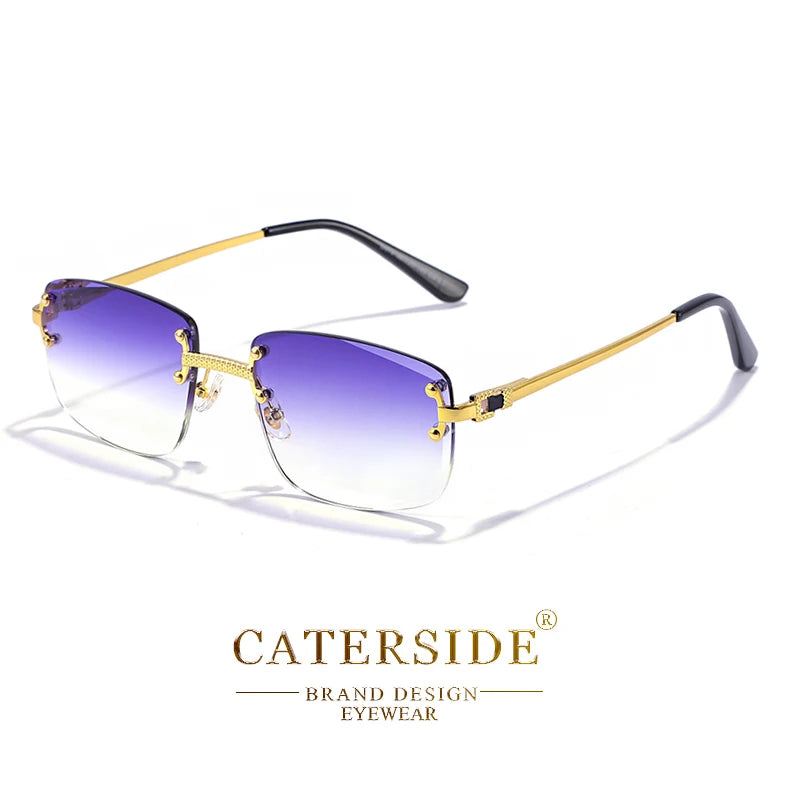 CATERSIDE Frameless Rectangle Sunglasses Women Luxury Designer Rimless Gradient Lens Metal Sun Glasses For Men Sports UV400