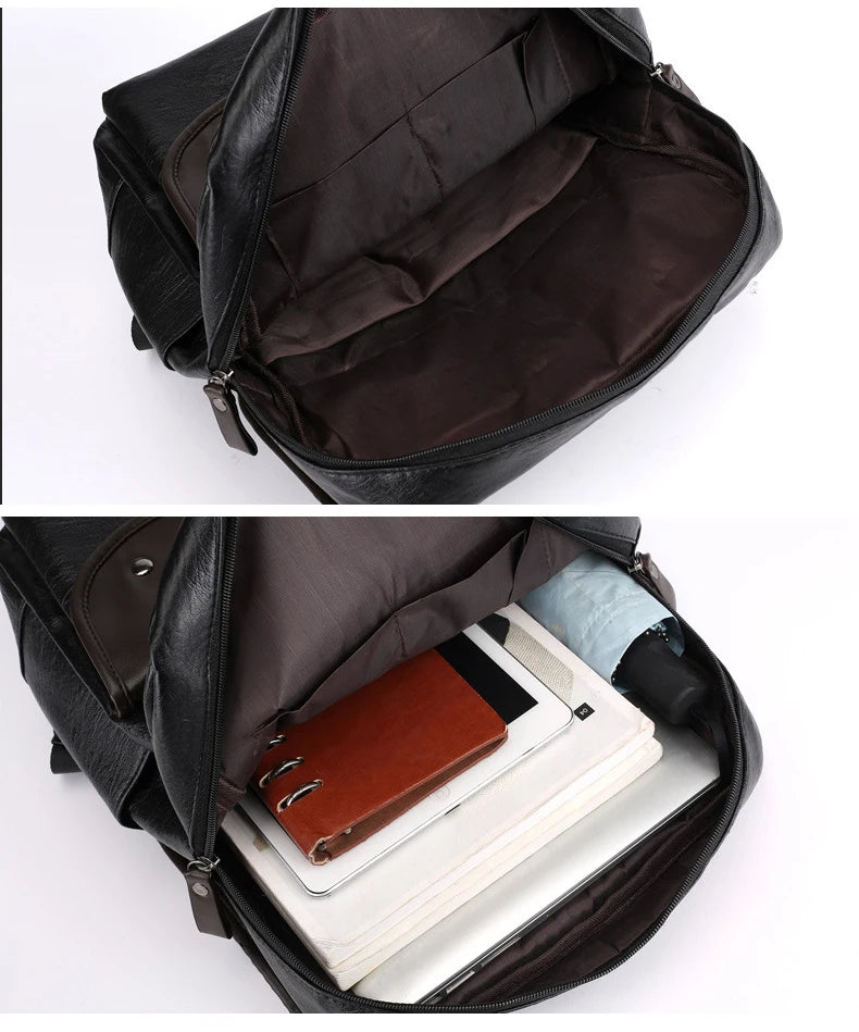 Dark Brown Vintage PCLeather Backpacks School Travel, Casual PU Leather Men Bags