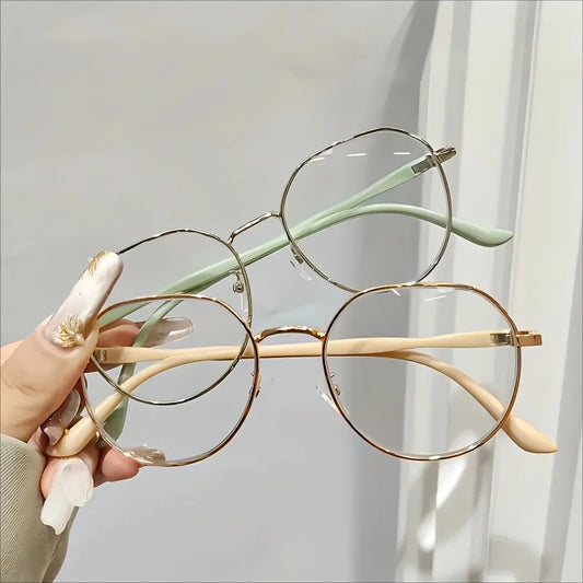 2pcs Men's and Women's Minimalist Full Frame Oval Anti Blue Light Glasses
