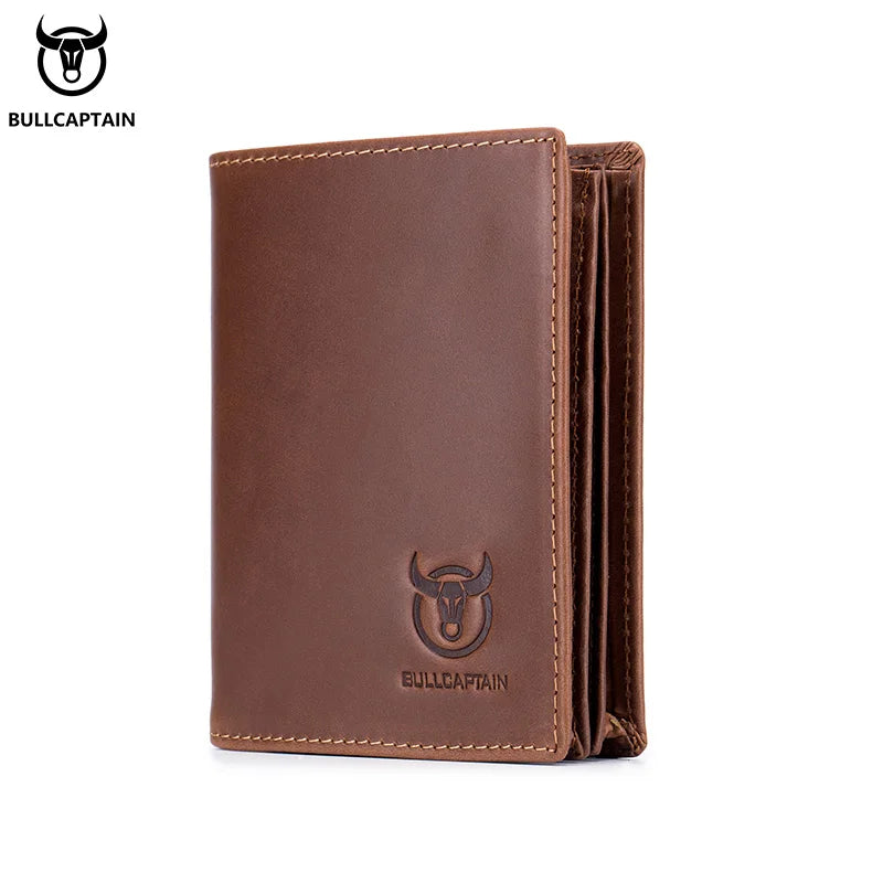 Bullcaptain Large Capacity Leather Bi-Fold Wallet Men's Gift Wallet's Compact Mini Credit Card Holder RFID Wallet Man