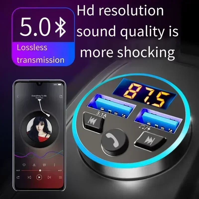 Car Cigarette Lighter Fm Transmitter Bluetooth Receiver Audio Quality MP3 Player Adapter Dual USB Fast Charger Smartphone Charge