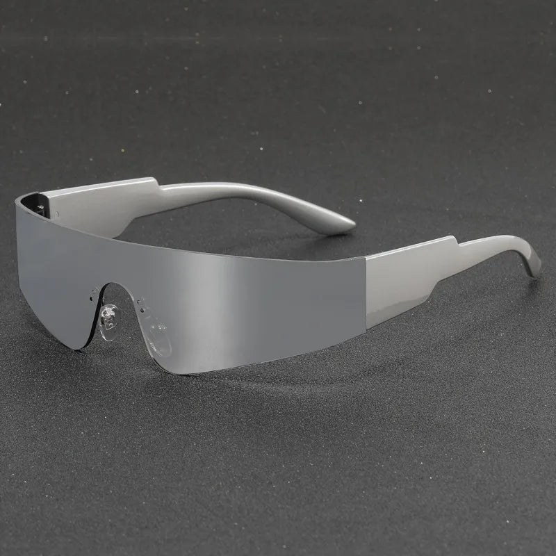 1 pair of women's fashionable flat top glasses - futuristic mirror shield fashion glasses suitable for parties, music festivals