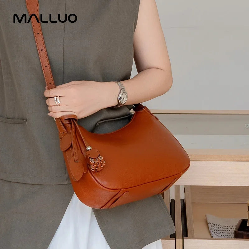 Genuine Cowhide Leather Slouchy Hobo Shoulder Bag for Women Pebbled Leather Crossbody Bag with Tassel Charm Luxury Designer Bag