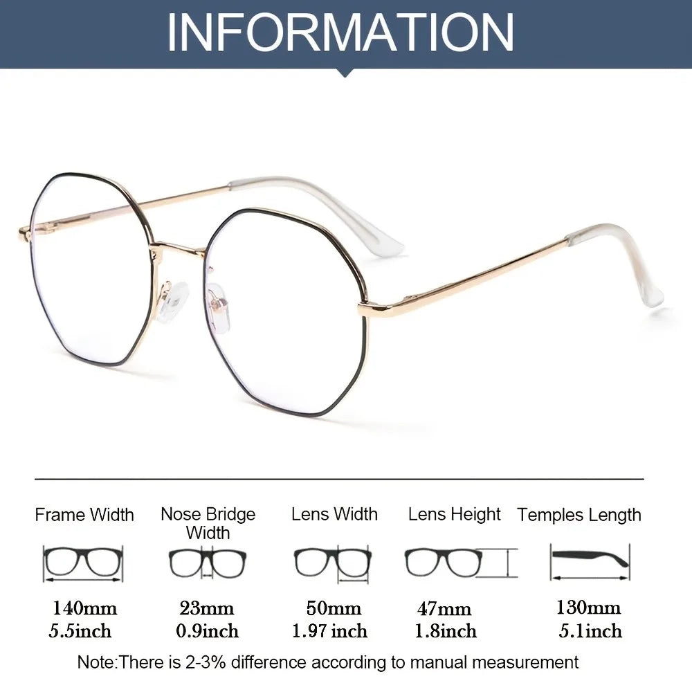 [Octagonal Polygon Frame Flat Mirror Glasses] Celebrity Octagonal Glasses Frame Personalized Polygon Anti-blue Light Flat Mirror