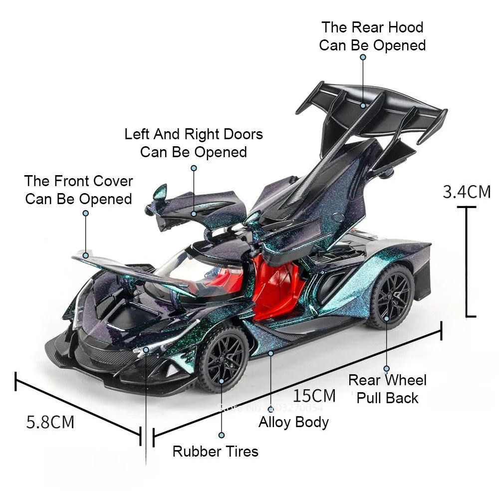 1:32 Apollo IE EVO Alloy Models Toy Diecast Car Doors Opened Rear Wheel Return Force Miniature Rubber Tires Cars Christmas Gifts