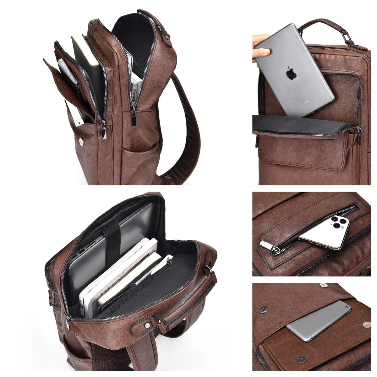 JEEP BULUO Men's 15.6" Leather Laptop Backpack Waterproof Urban School Bag