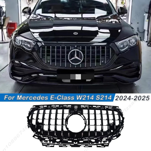 Front Grill Radiator Grille For Mercedes E-Class W214 S214 2024-2025 Gloss Black Chrome Trim Bumper Mesh Panel Replacement  ABS