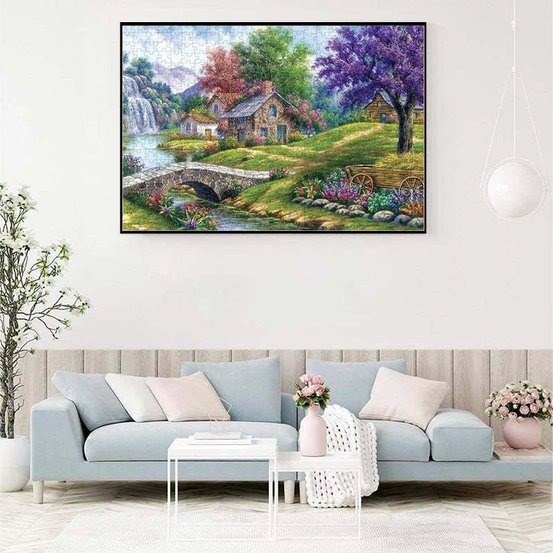 75*50cm Adult 1000PCS Paper Jigsaw Puzzle Stone Houses in The Woods Landscape Series Stress Relief Entertainment Children Toy