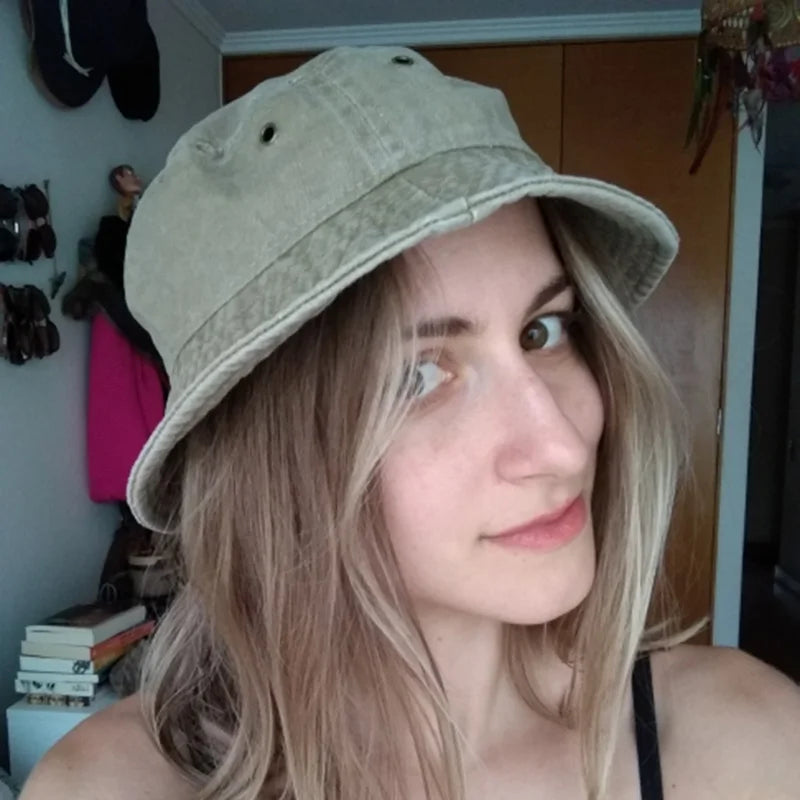 Fisherman Hat Vintage Denim Bucket Hats Outdoor Unisex Washed Cotton Panama Hats