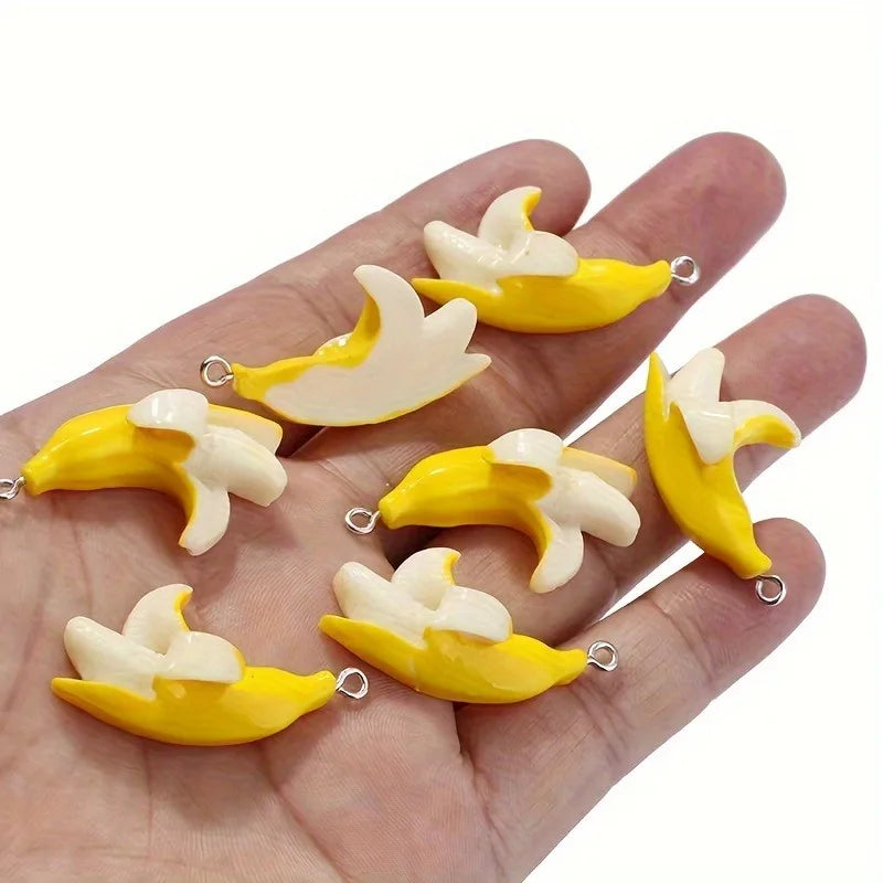 10pcs Cute 3D Banana Charms Fruit Pendants for Jewelry Making DIY Handmade Bracelet Earrings Key Chain Accessories