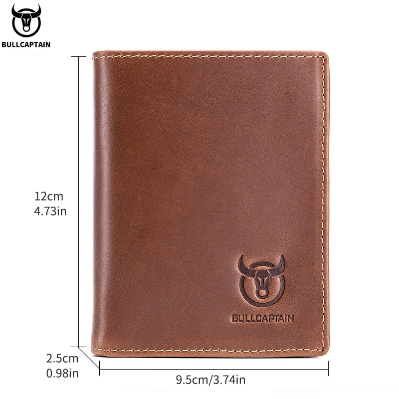 Bullcaptain Large Capacity Leather Bi-Fold Wallet Men's Gift Wallet's Compact Mini Credit Card Holder RFID Wallet Man