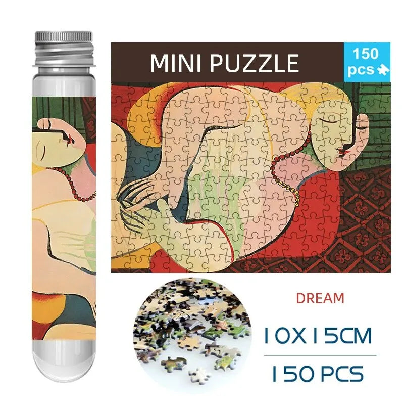 MaxRenard Jigsaw Puzzle 150pcs Mini Test Tube 15*10cm Travel Game World Famous Van Gogh Oil Paintings