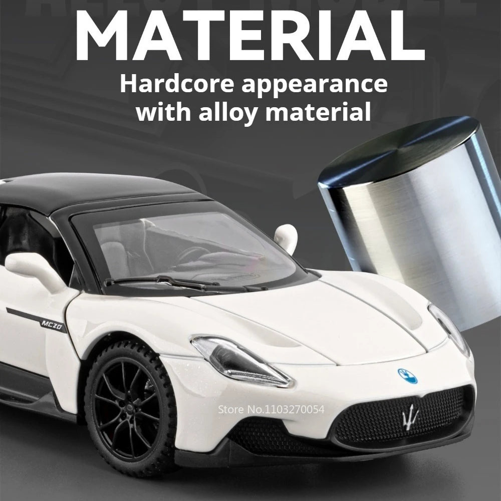 1:32 MC20 720S Miniature Sports Car Diecast Alloy Model Toys with Sound Light Pull Back Doors Opened Vehcies Kids Christmas Gift