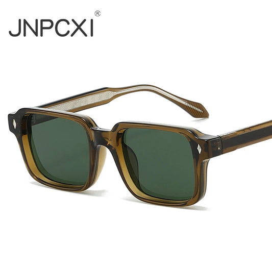 JNPCXI Retro Square Rivets Women Luxury Sunglasses Fashion Dark Green Shades UV400 Trending Men Punk Sun Glasses