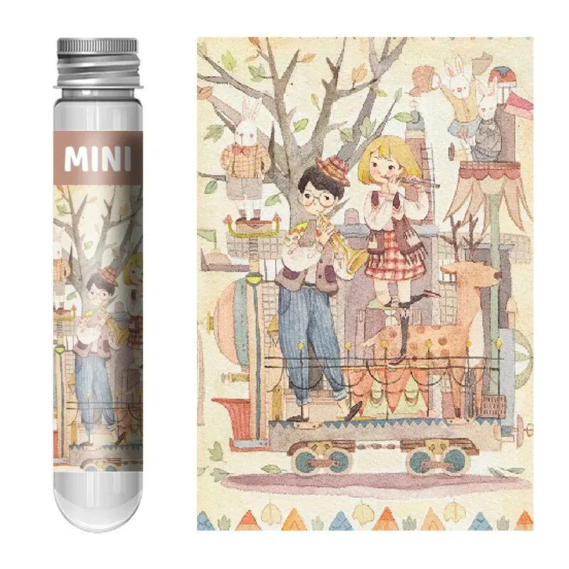 MaxRenard 150pcs Mini Jigsaw Puzzles Test Tube 15*10cm Travel Game Family Small Pocket Puzzle Cartoon Sakura Villa Flamingo