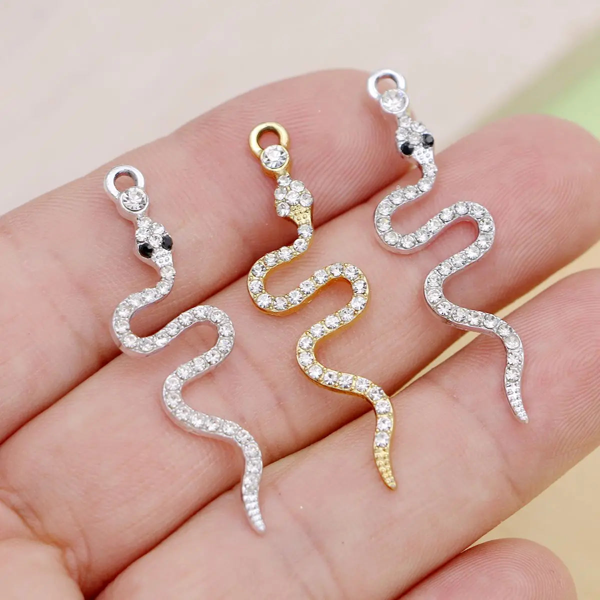 10Pcs Silver Plated Crystal Snake Charm Pendant for Jewelry Making Bracelet Earrings Necklace DIY Accessories Craft