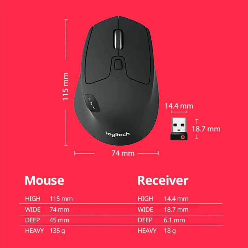 Logitech M720 Wireless Bluetooth Mouse Dual Mode Multi-device Office Efficient