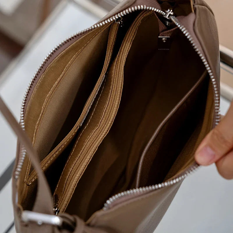 Genuine Cowhide Leather Slouchy Hobo Shoulder Bag for Women Pebbled Leather Crossbody Bag with Tassel Charm Luxury Designer Bag
