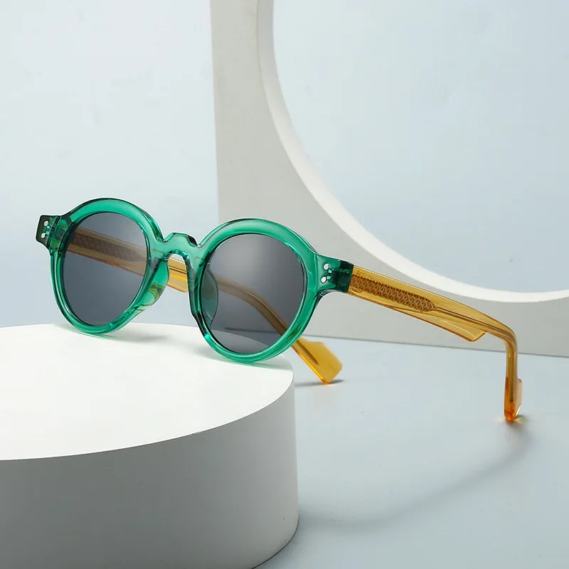 JNPCXI Retro Round Women Sunglasses Shades UV400 Fashion Punk Men Trending Green Yellow Sun Glasses