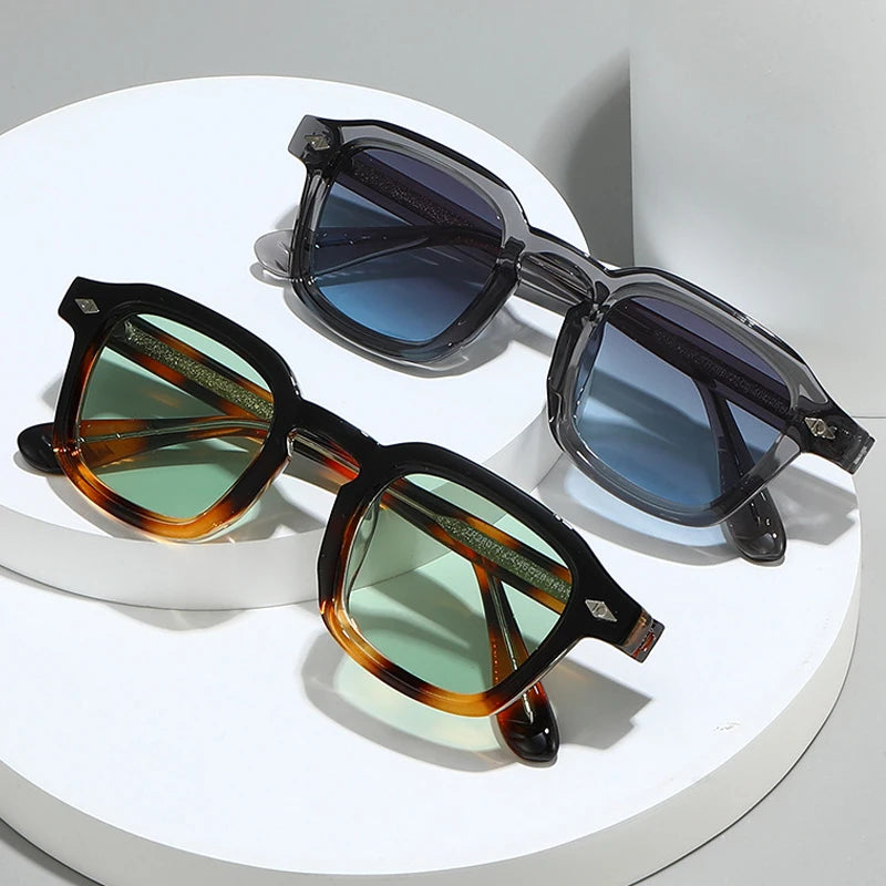 JNPCXI New TR90 Square Candy Color Women Sunglasses Retro Rivets Men Trending Tea Sun Glasses Shades UV400