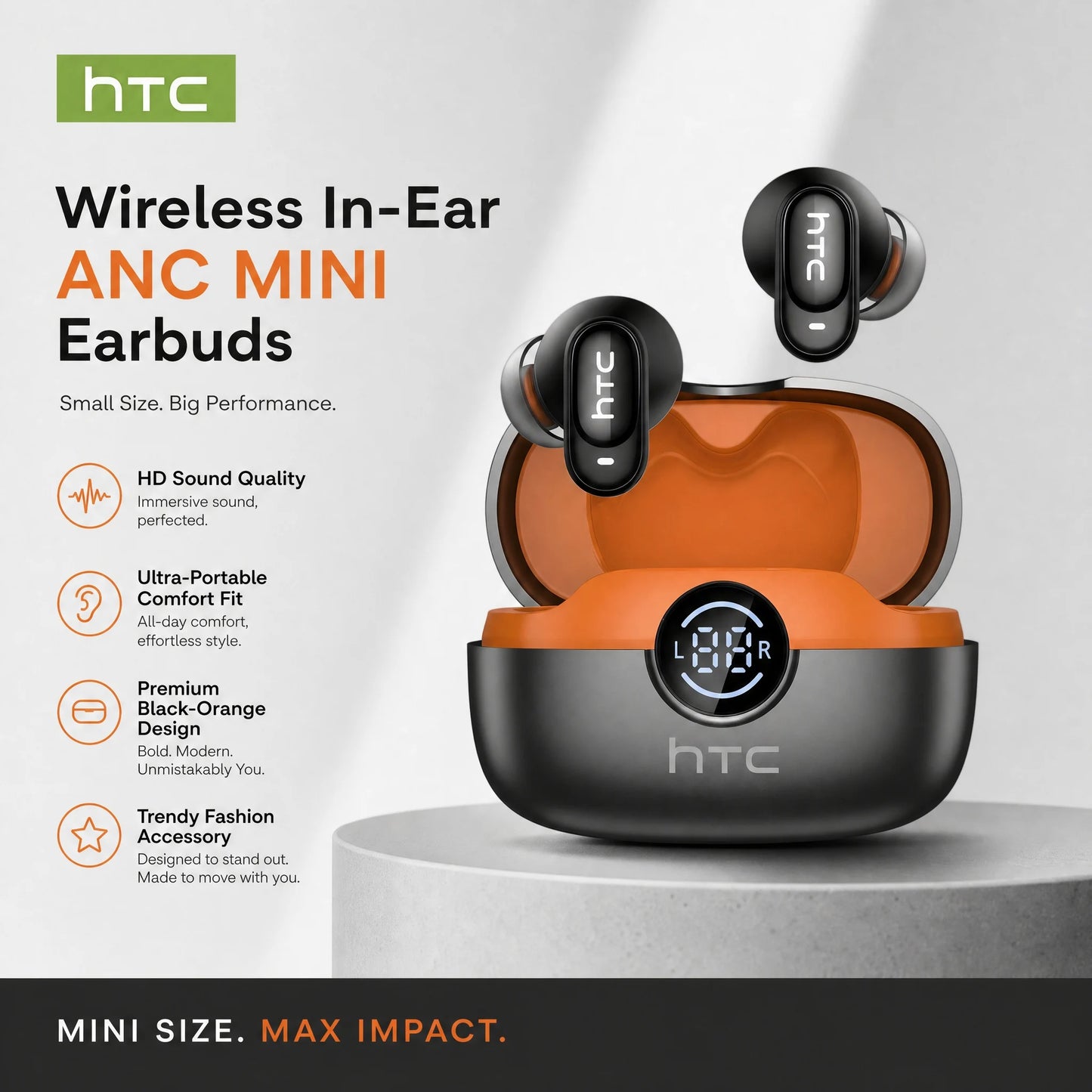 HTC NE79 Bluetooth Earphones Comfort Wireless Headphones Premium Sound Quality Sports Gaming Long Battery Soft In-ear Earbuds